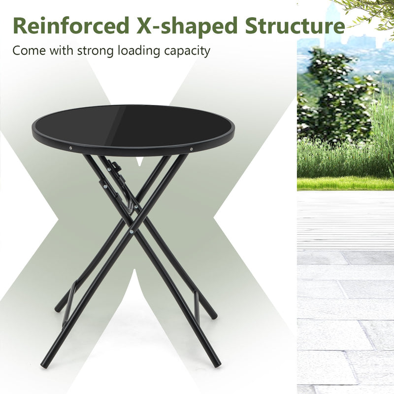 23 Inch Round Bistro Table with Tempered Glass Tabletop