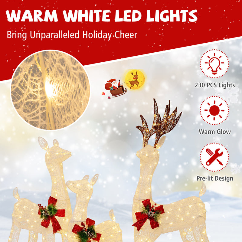 3-Piece Pre-lit Christmas Reindeer Family with 230 Warm White LED Lights