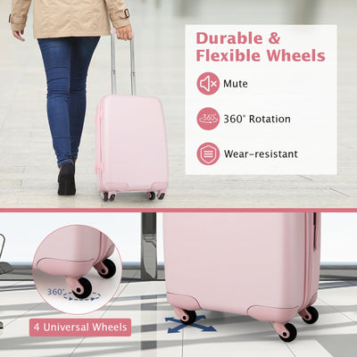 Hardside Luggage with Spinner Wheels with TSA Lock and Height Adjustable Handle-Pink