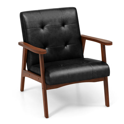 Mid Century Modern Accent Chair with Solid Rubber Wood Frame-Black