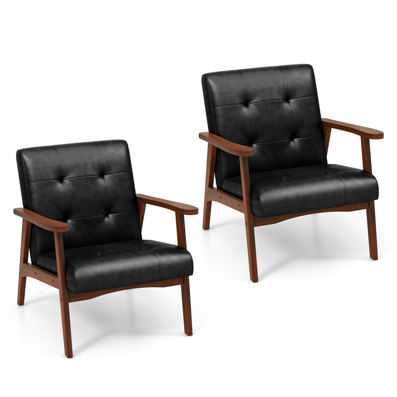 Mid Century Modern Accent Chair with Solid Rubber Wood Frame-Black