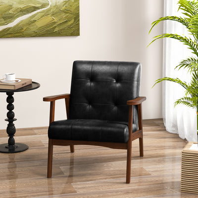 Mid Century Modern Accent Chair with Solid Rubber Wood Frame-Black