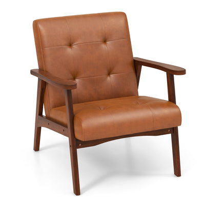 Mid Century Modern Accent Chair with Solid Rubber Wood Frame-Brown