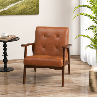 Mid Century Modern Accent Chair with Solid Rubber Wood Frame-Brown