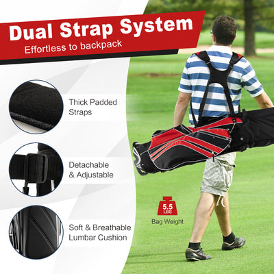 Golf Stand Cart Bag with 6 Way Divider Carry Pockets-Red