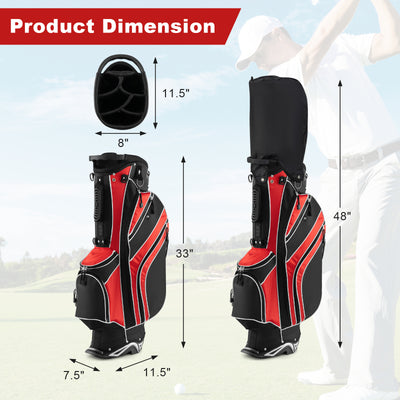 Golf Stand Cart Bag with 6 Way Divider Carry Pockets-Red