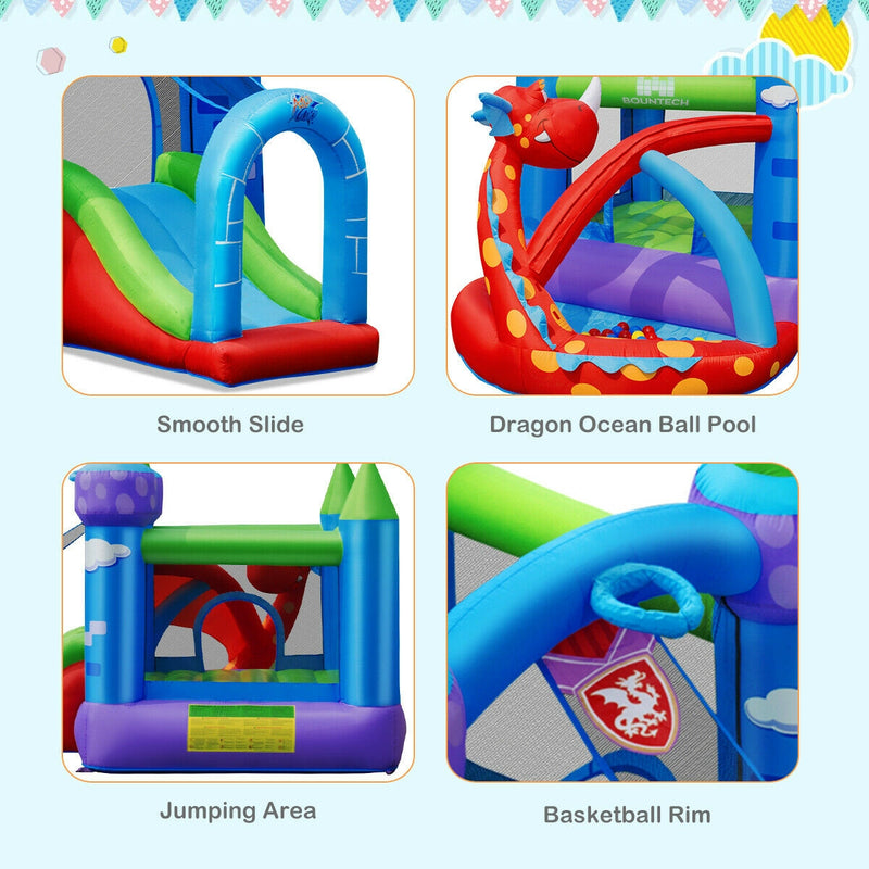 Kids Inflatable Bounce House Dragon Jumping Slide Bouncer Castle with 740W Blower