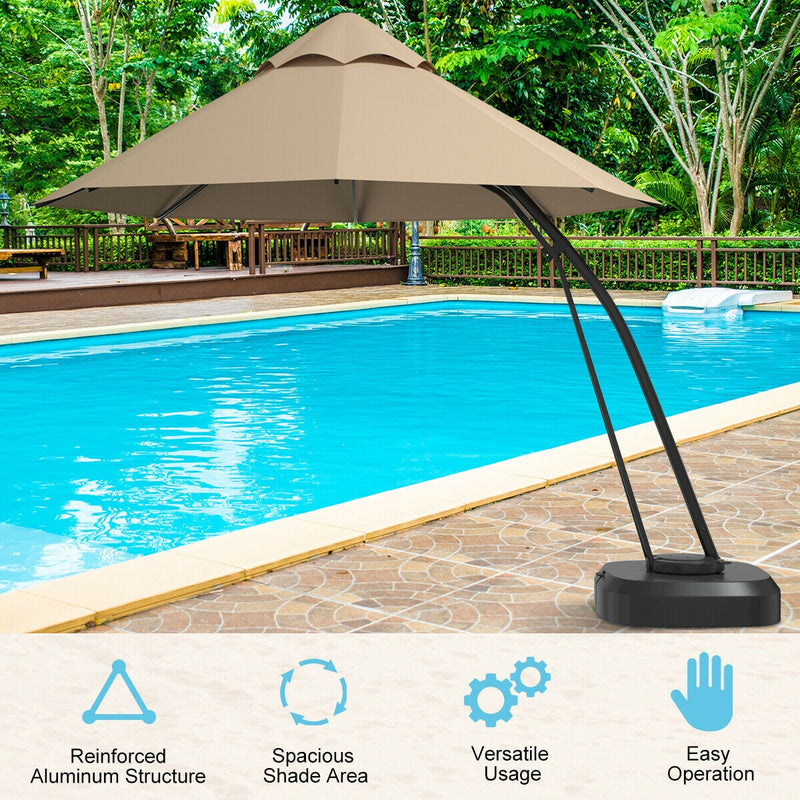 11 Feet Outdoor Cantilever Hanging Umbrella with Base and Wheels-Beige