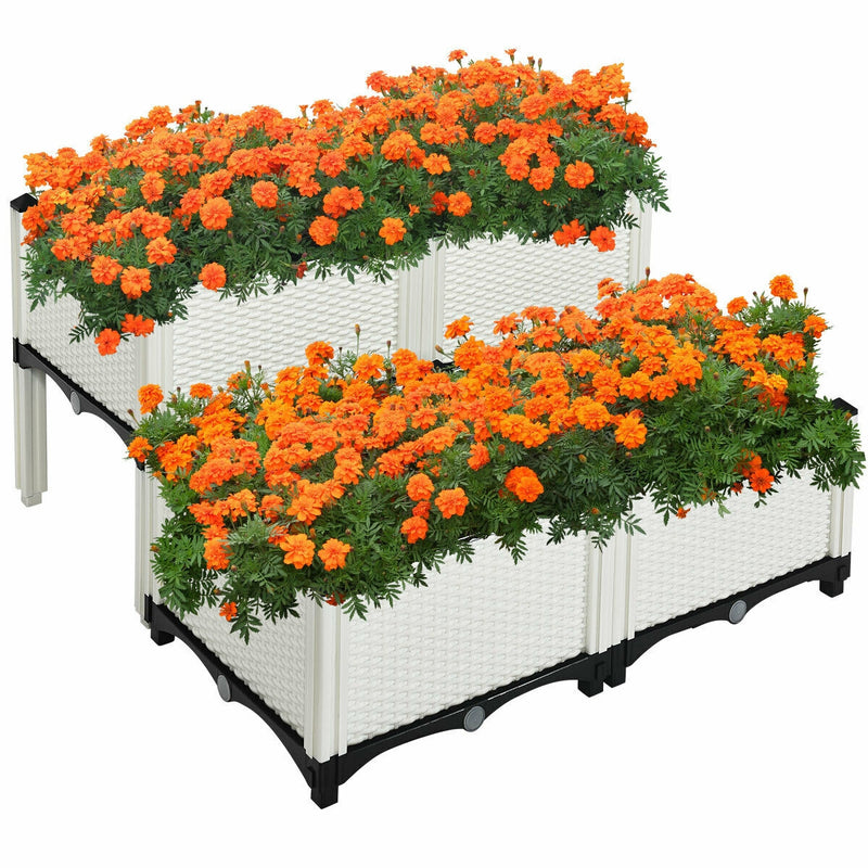 Set of 4 Elevated Flower Vegetable and Herb Grow Planter Box-White