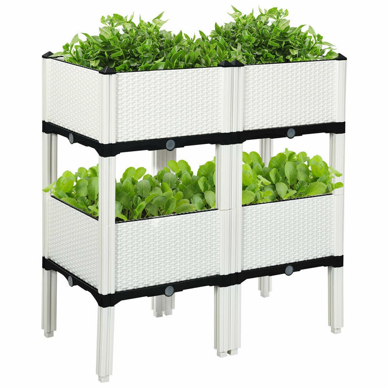 Set of 4 Elevated Flower Vegetable and Herb Grow Planter Box-White