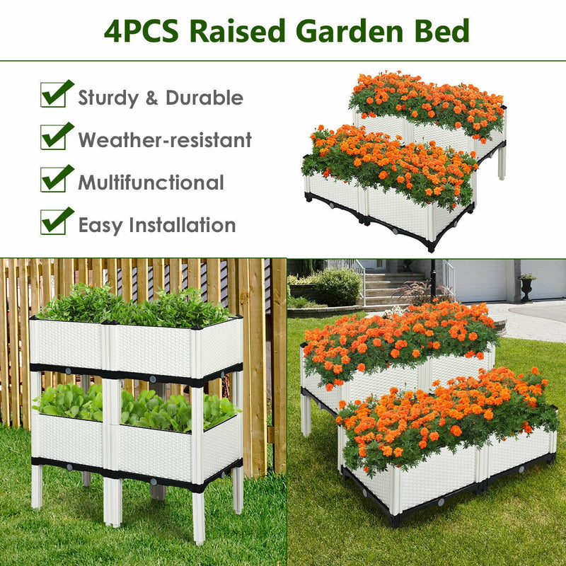 Set of 4 Elevated Flower Vegetable and Herb Grow Planter Box-White