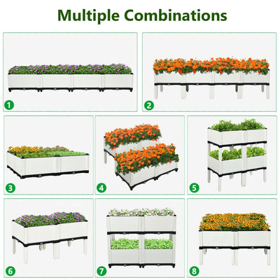 Set of 4 Elevated Flower Vegetable and Herb Grow Planter Box-White