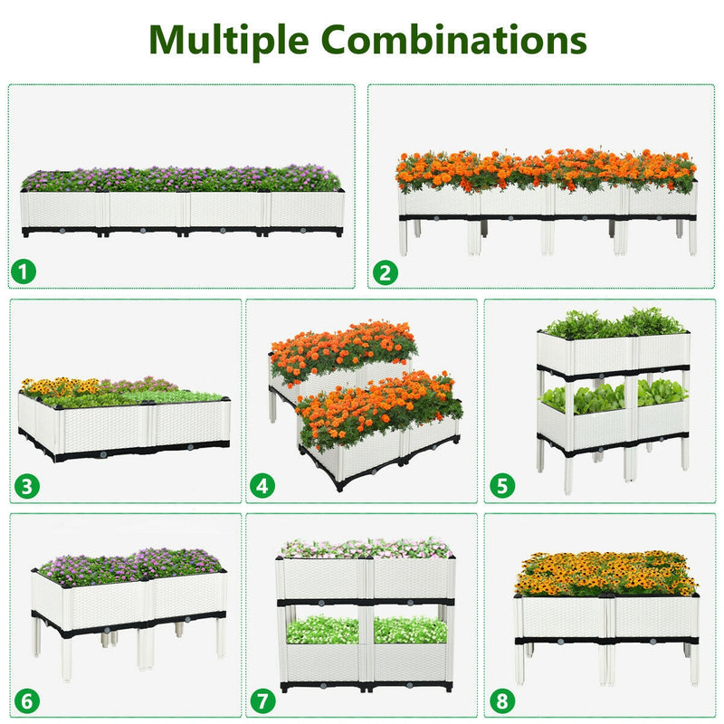 Set of 4 Elevated Flower Vegetable and Herb Grow Planter Box-White