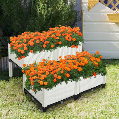 Set of 4 Elevated Flower Vegetable and Herb Grow Planter Box-White