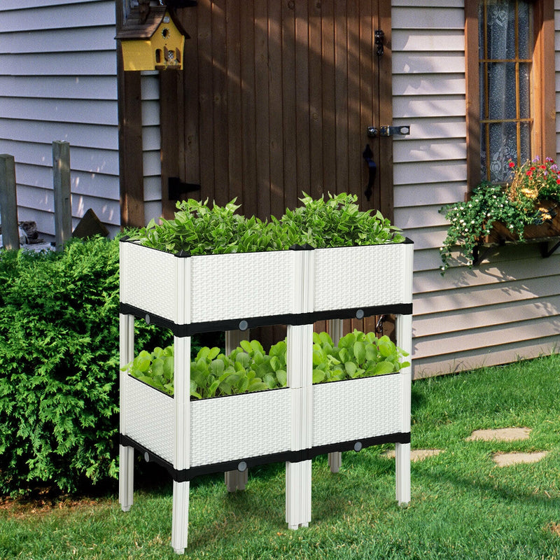 Set of 4 Elevated Flower Vegetable and Herb Grow Planter Box-White