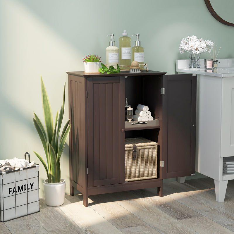 Bathroom Floor Storage Double Door Cupboard Cabinet-Brown