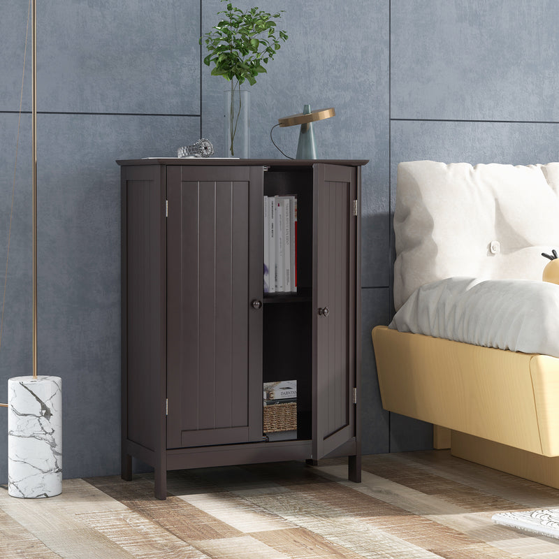 Bathroom Floor Storage Double Door Cupboard Cabinet-Brown