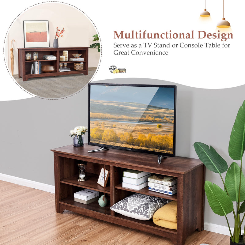 58 Inch Wood TV Stand for TVs up to 65 Inches with 4 Open Storage Shelves