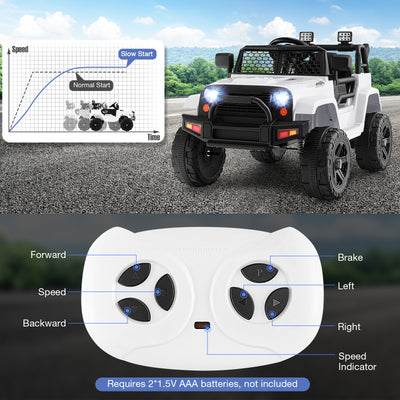 12V Kids Ride On Truck with Remote Control and Headlights-White