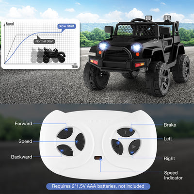 12V Kids Ride On Truck with Remote Control and Headlights-Black