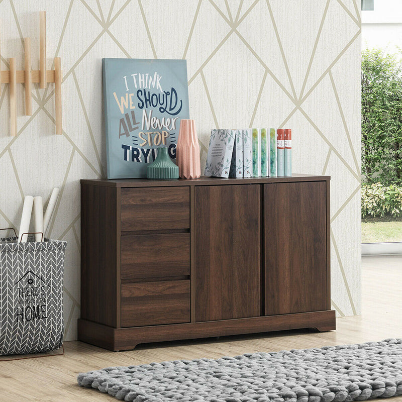 Buffet Sideboard Storage Console Table with 3 Drawers and 2-Door Cabinets