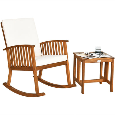 2 Pieces Acacia Wood Patio Rocking Chair Table Set