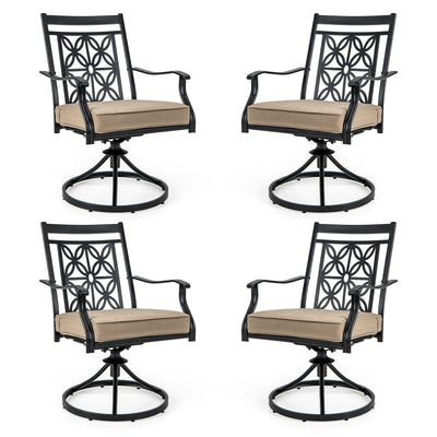 2 Pieces Patio Swivel Dining Chairs with Blossom Pattern Backrest and Cushions-Black