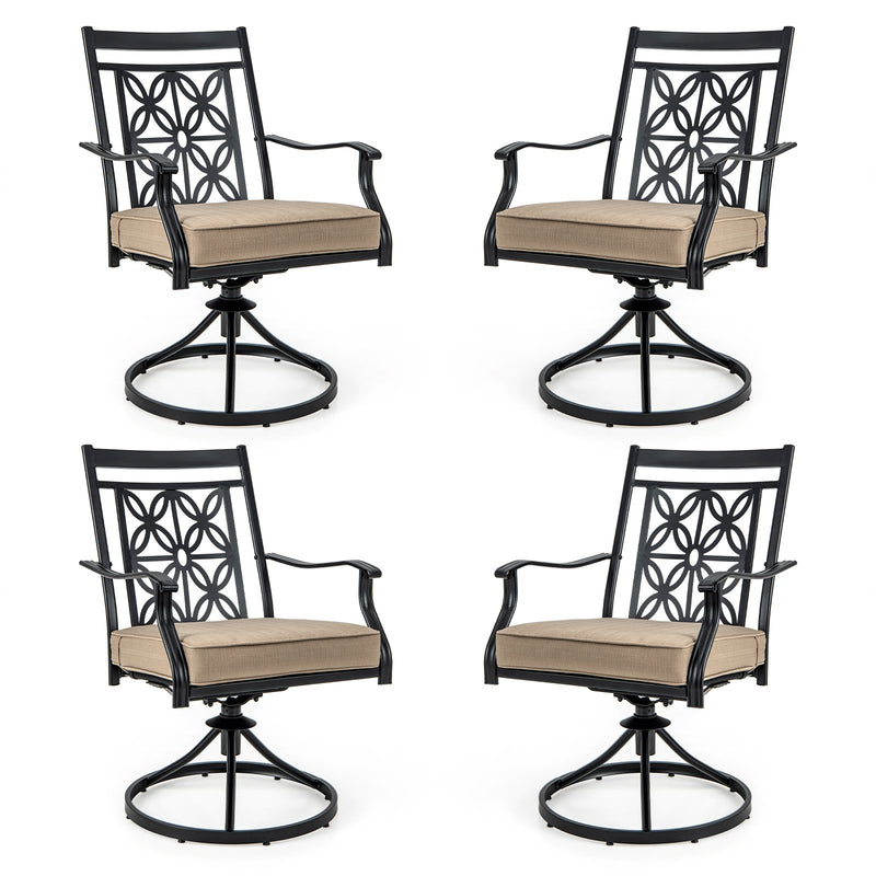 2 Pieces Patio Swivel Dining Chairs with Blossom Pattern Backrest and Cushions-Black