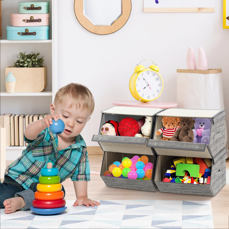 Set of 4 Storage Bins Stackable Cubes with Lid