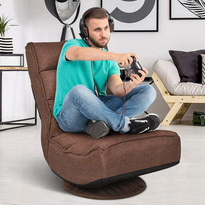 5-Position Folding Floor Gaming Chair-Rustic Brown