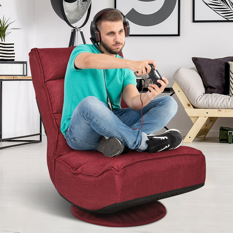 5-Position Folding Floor Gaming Chair-Dark Red