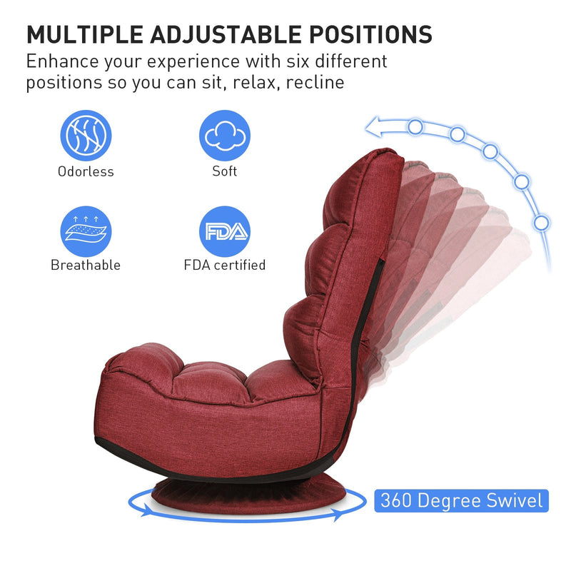 5-Position Folding Floor Gaming Chair-Dark Red