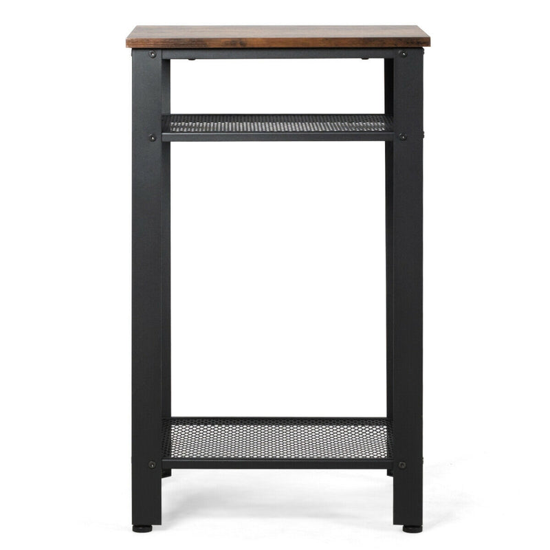 3-Tier Industrial End Table with Metal Mesh Storage Shelves