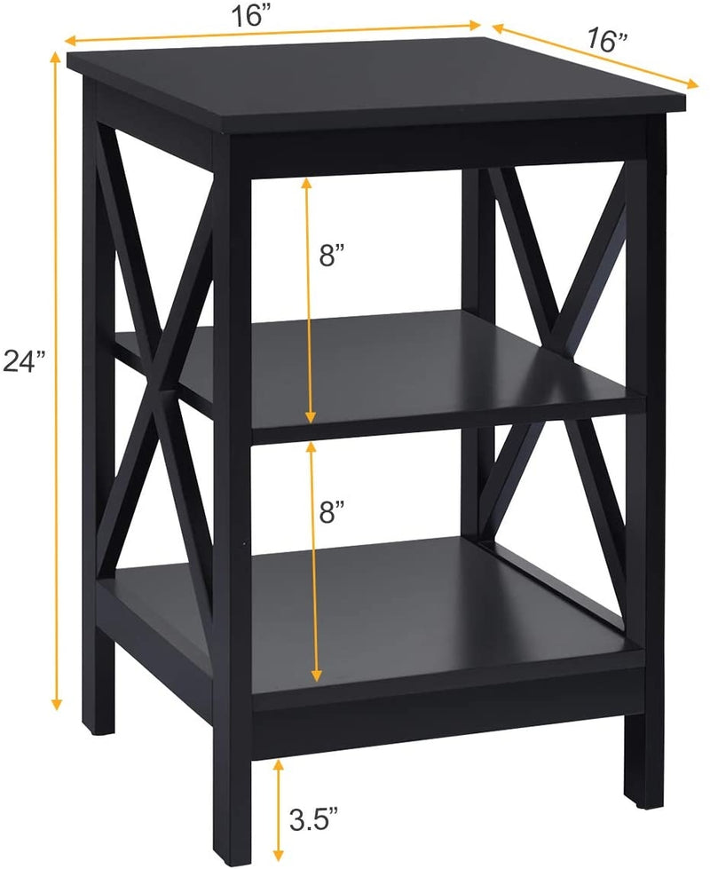 3-Tier X-Design Nightstands with Storage Shelves for Living Room Bedroom-Black