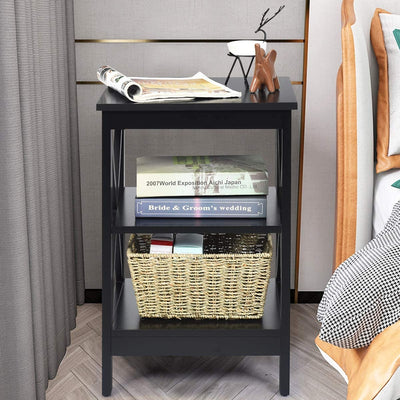 3-Tier X-Design Nightstands with Storage Shelves for Living Room Bedroom-Black