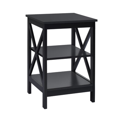 3-Tier X-Design Nightstands with Storage Shelves for Living Room Bedroom-Black