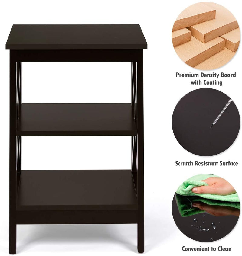 3-Tier X-Design Nightstands with Storage Shelves for Living Room Bedroom-Dark Brown