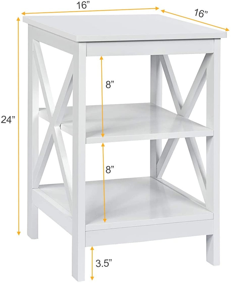 3-Tier X-Design Nightstands with Storage Shelves for Living Room Bedroom-White