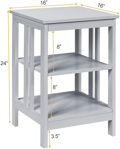 Set of 2 Multifunctional 3-Tier Nightstand Sofa Side Table with Reinforced Bars and Stable Structure-Gray