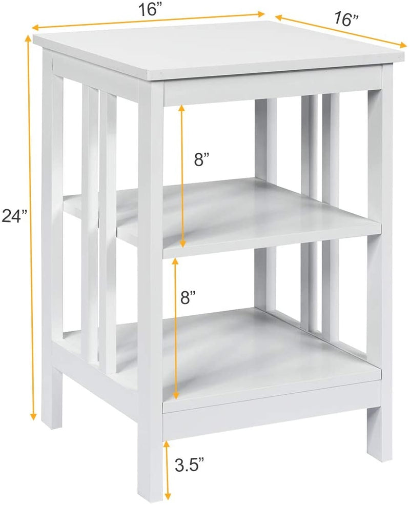 Set of 2 Multifunctional 3-Tier Nightstand Sofa Side Table with Reinforced Bars and Stable Structure-White