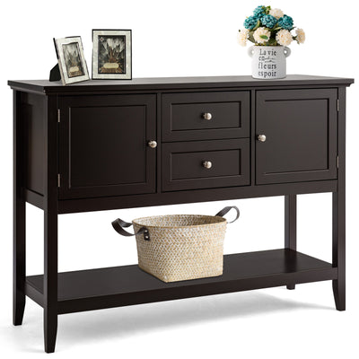 Wooden Sideboard Buffet Console Table with Drawers and Storage-Brown