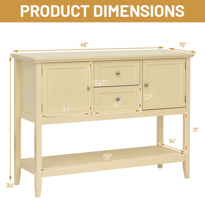 Wooden Sideboard Buffet Console Table  with Drawers and Storage-Beige