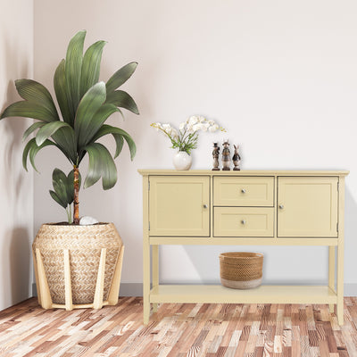 Wooden Sideboard Buffet Console Table  with Drawers and Storage-Beige