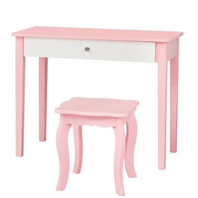 Kids Princess Make Up Dressing Table with Tri-folding Mirror and Chair-Pink