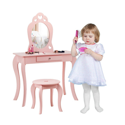 Kids Princess Makeup Dressing Play Table Set with Mirror -Pink