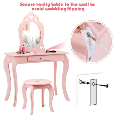 Kids Princess Makeup Dressing Play Table Set with Mirror -Pink