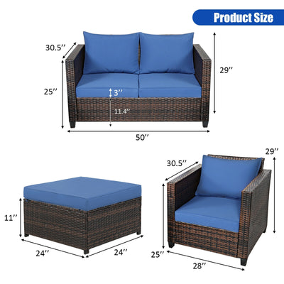 5 Pieces Patio Cushioned Rattan Furniture Set-Navy