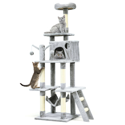 66 Inch Cat Tree Condo Kitten Multi-Level Activity Center-Gray