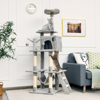 66 Inch Cat Tree Condo Kitten Multi-Level Activity Center-Gray