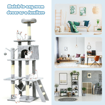 66 Inch Cat Tree Condo Kitten Multi-Level Activity Center-Gray